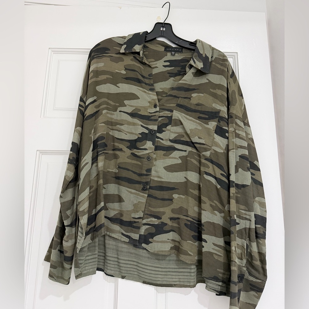 Sanctuary Green Camouflage Button-Down Shirt